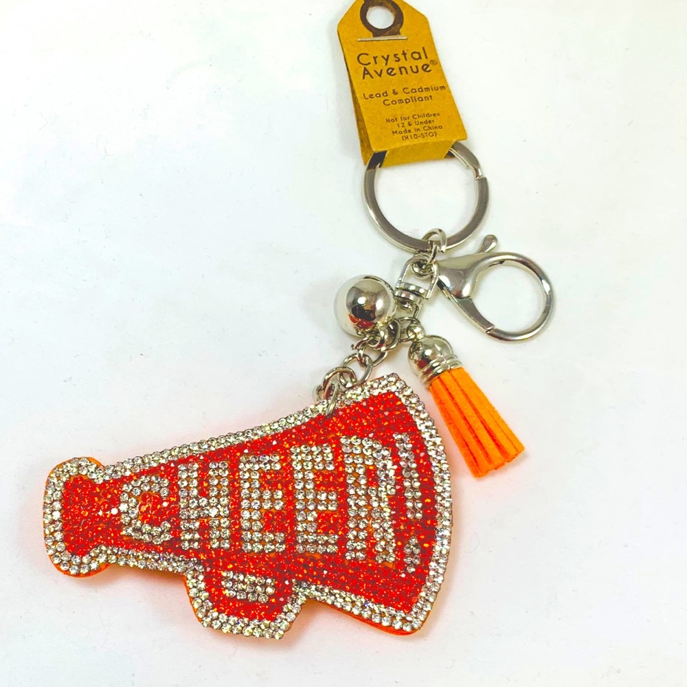 Bling Cheer Megaphone crystal Keychain Rhinestones